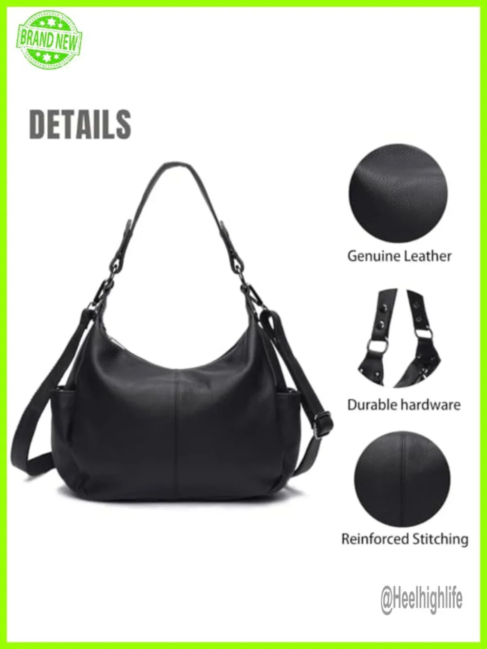 Genuine Leather Hobo Crossbody Bag with Adjustable Strap
